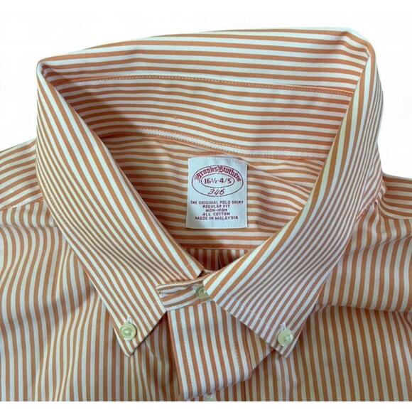 Men’s Brooks Brothers Orange Striped Original Polo Shirt Reg Fit 16 1/2-4/5 - Picture 2 of 4